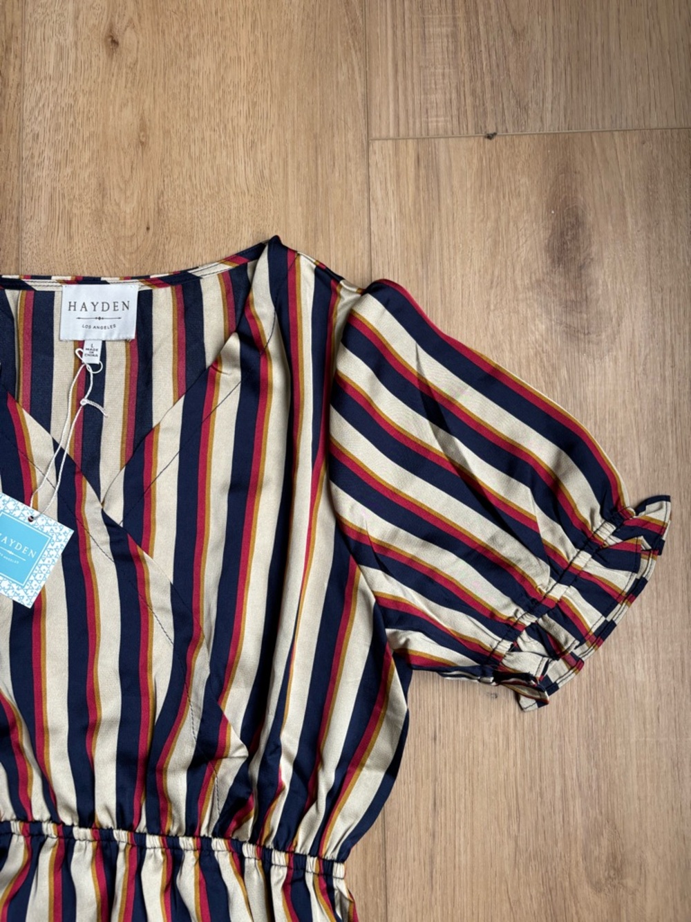NEW Hayden Navy, Red & Cream Striped Retro Graduatoon Midi Dress Size Large - Picture 3 of 8